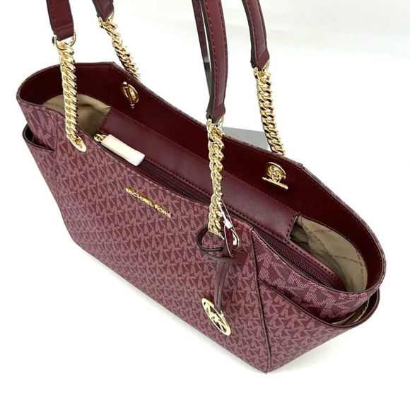 Michael Kors Large Jet Set Travel Chain Shoulder Bag Ruby Red - Picture 6 of 10